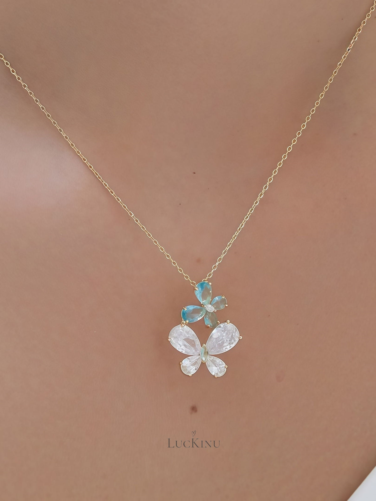 Icy Blue Butterfly Necklace