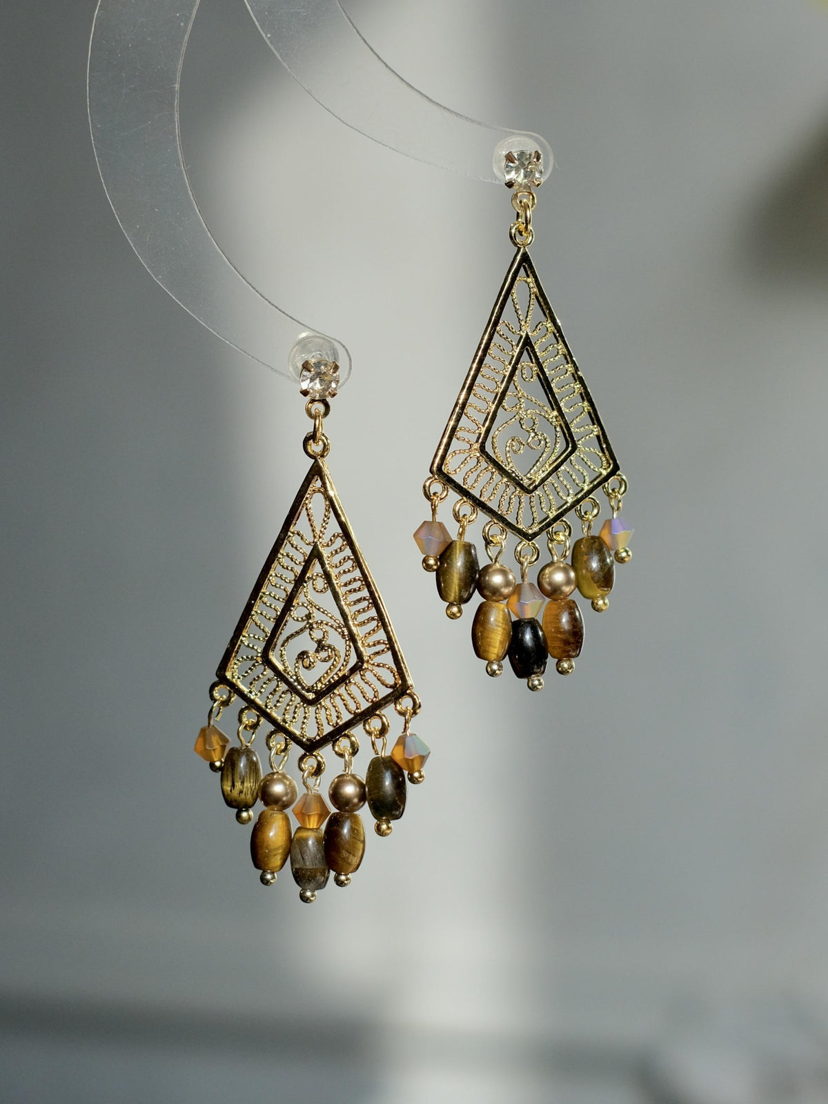 Gypsy Bohemian Tiger’s Eye Tassel Earrings