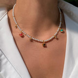 Colorful Planet Pendant Necklace with Swarovski Aurora Pearl