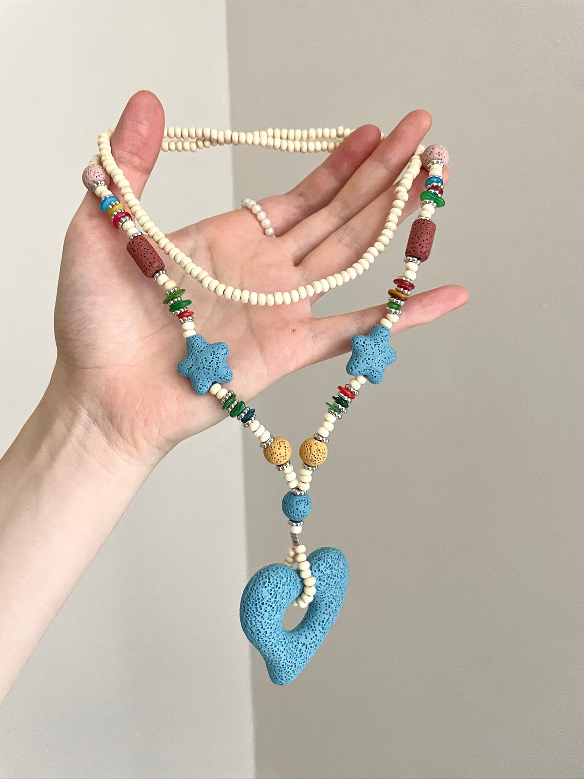 Dopamine Volcanic Stone Blue Heart Necklace