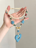 Dopamine Volcanic Stone Blue Heart Necklace