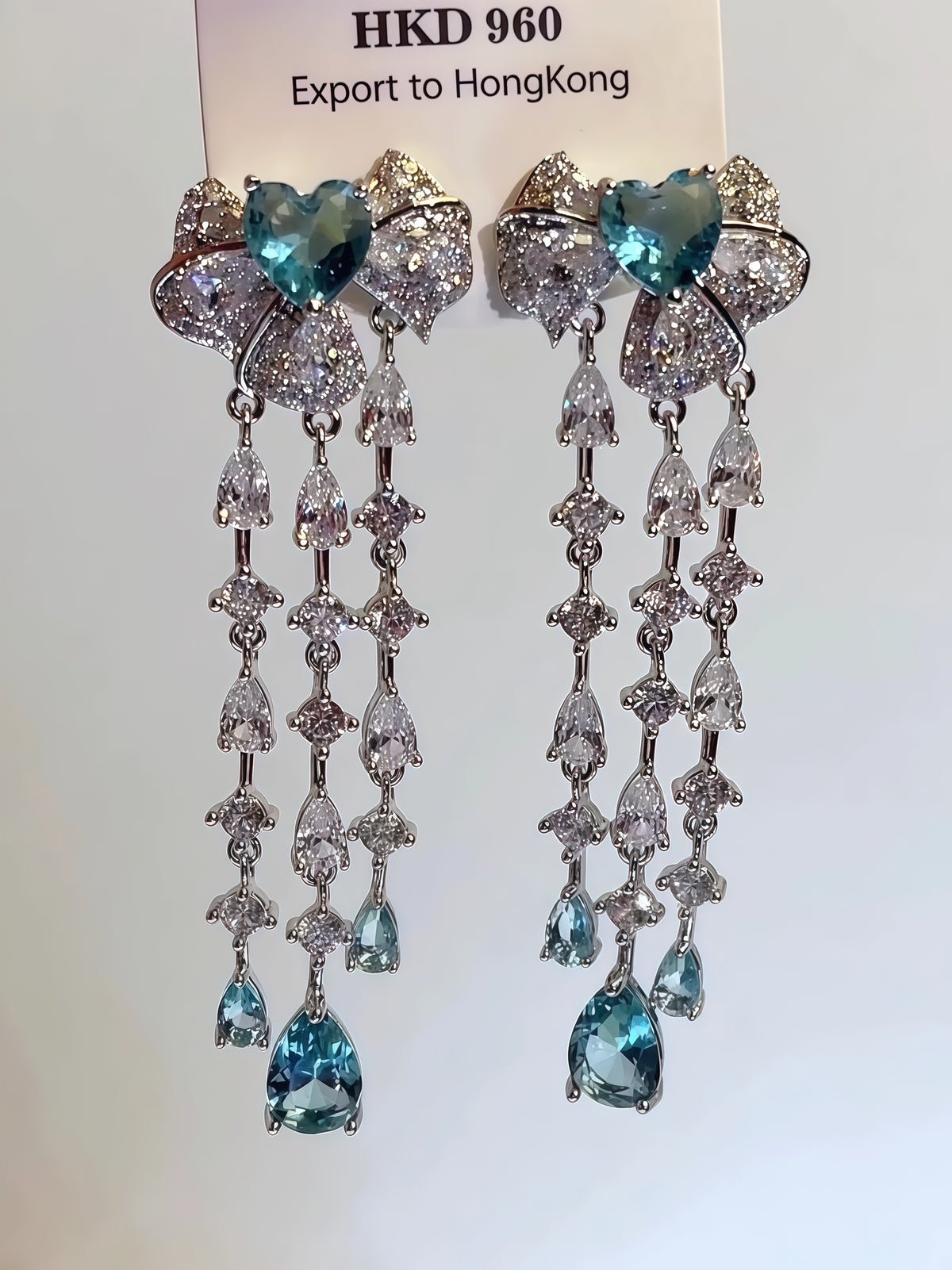 French Romantic Aquamarine Tassel Earrings for Elegant Evening & Wedding Looks