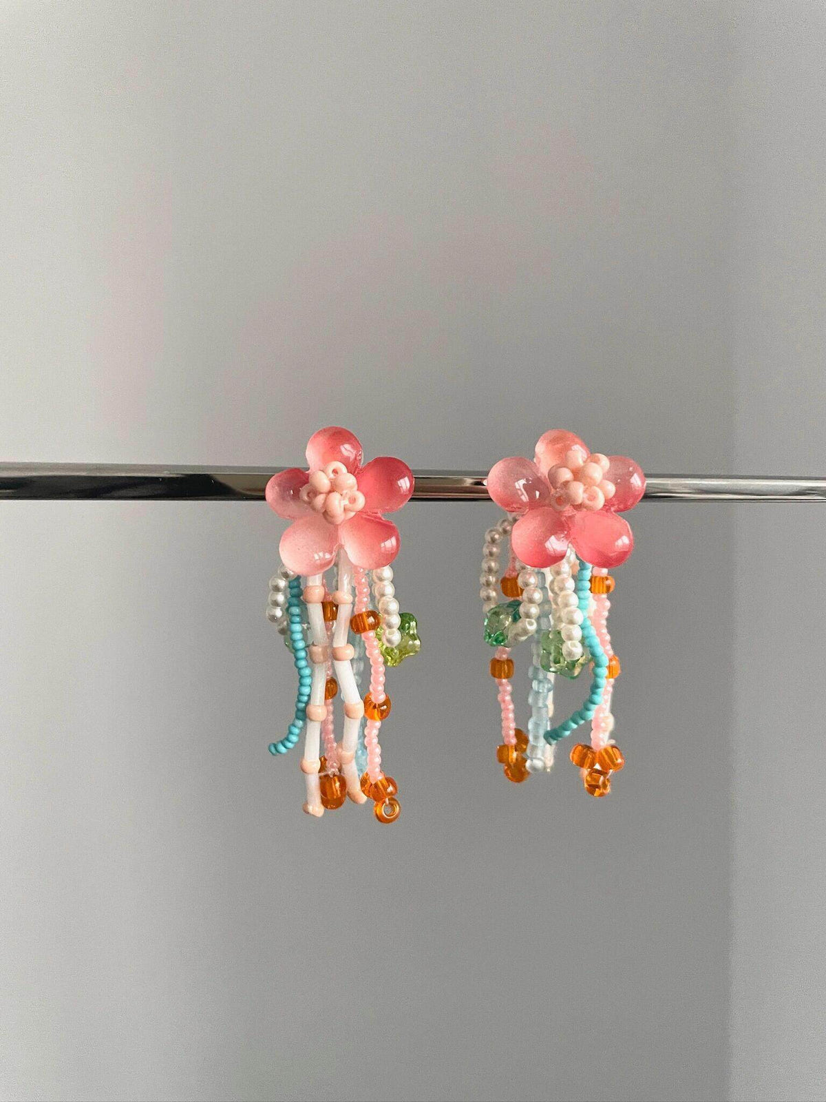 Glazed flower tassels earring