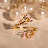 Rose Pink Flower Ring 925 Sterling Silver Adjustable Band Ring Best Gift for Her October Birthstone