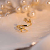 Gold Flower Leaf Ring 925 Sterling Silver Dainty Adjustable Floral Ring for Her