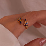 Blue Sapphire Ring 925 Sterling Silver Something Blue Rings Leaf Adjustable Everyday Jewelry, September Birthstone Personalized Gift