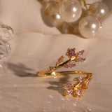 Rose Pink Flower Ring 925 Sterling Silver Adjustable Band Ring Best Gift for Her October Birthstone