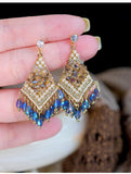 Miao Girl Bohemian Crystal Tassel Statement Earrings