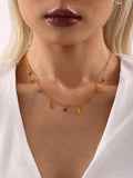 Multi-Color Crystal Tassel Moon Pendant Necklace, 18K Gold Plated Stainless Steel, Trendy Dainty Layering Jewelry