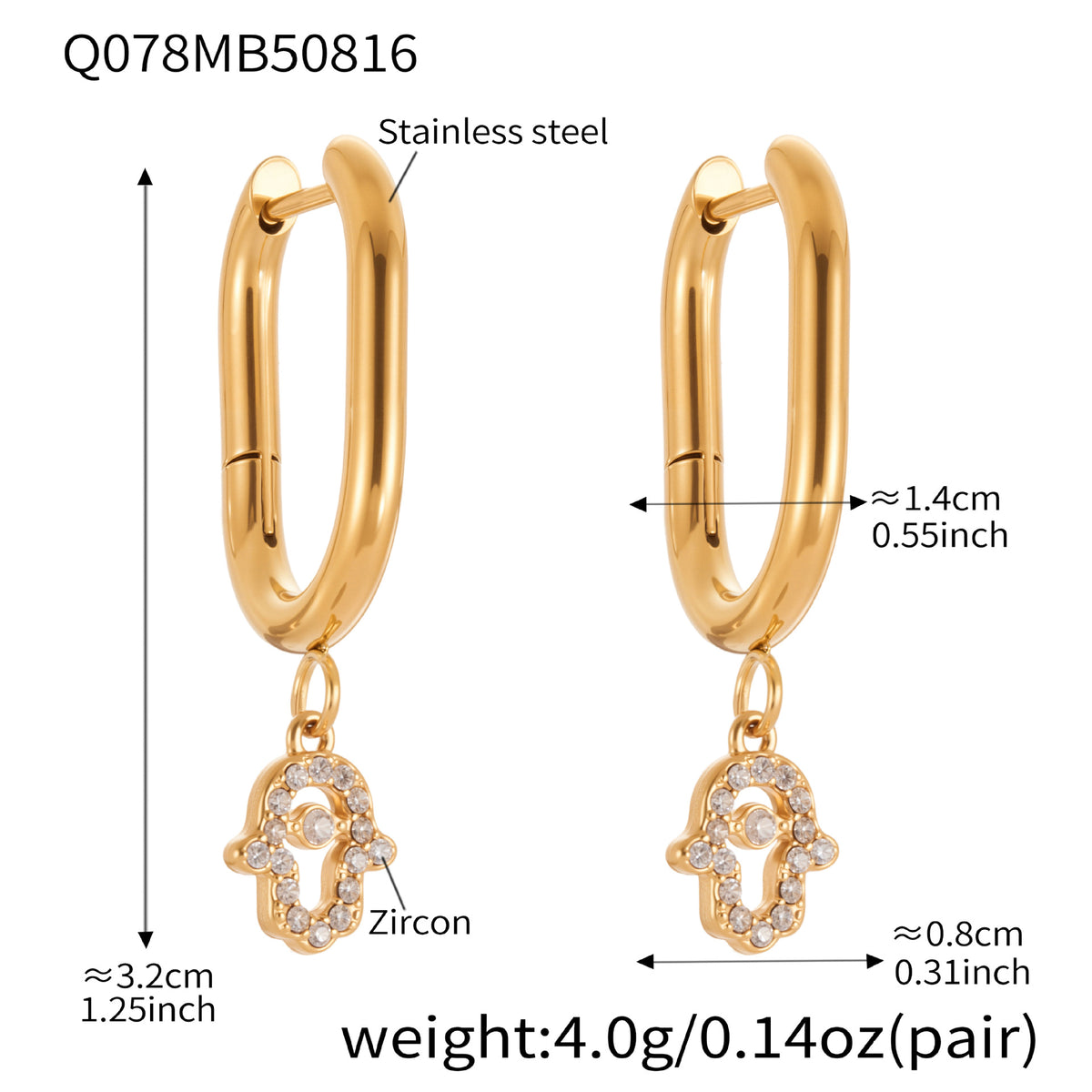 18K Gold Plated Evil Eye CZ Pendant Earrings – Sparkling Full Zircon Hoop Earrings, Minimalist INS Style Stainless Steel Jewelry