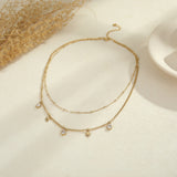 Double-Layer Starburst Necklace & Bracelet – Stainless Steel with Cubic Zirconia