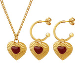 Elegant Red Agate Heart Jewelry Set – 18K Gold Plated Stainless Steel Necklace & Earrings, Timeless Luxury Design for Women