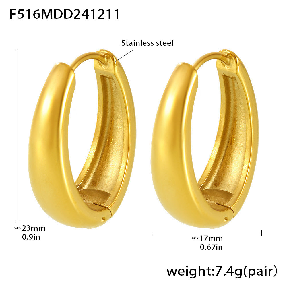 Vintage Geometric Oval Hoop Earrings – Gold-Plated Stainless Steel