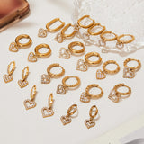 Delicate Hollow Heart Pendant Earrings – Paved CZ Heart Charm, Eco-Friendly Titanium Steel, Fashionable Stud Earrings