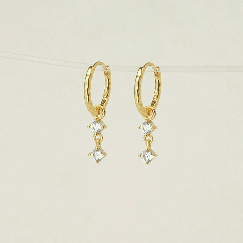 S925 Sterling Silver Double Cubic Zirconia Hoop Earrings