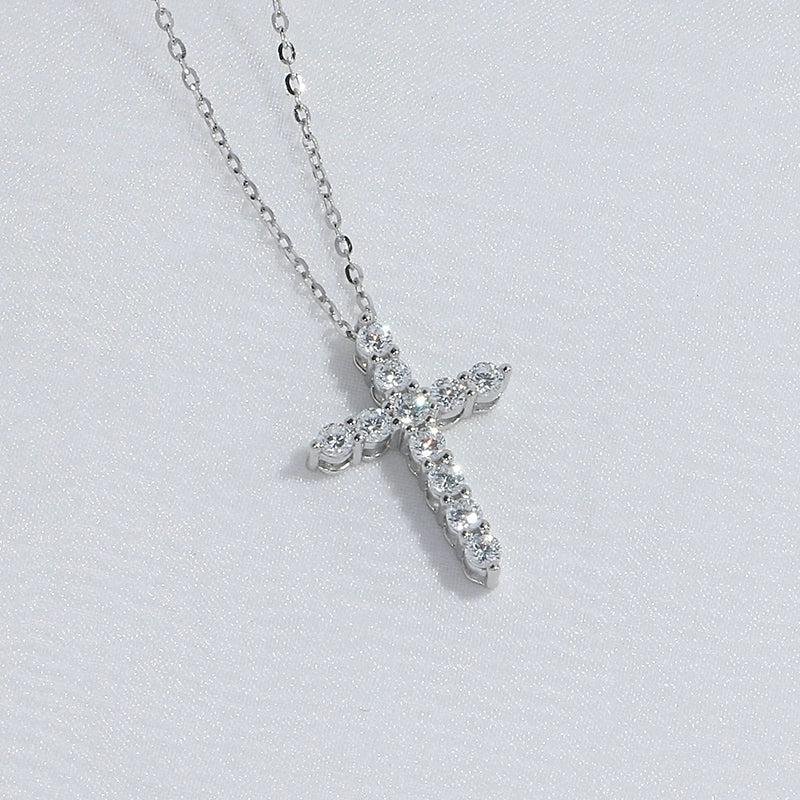S925 Sterling Silver High-Carbon Moissanite Cross Pendant Necklace
