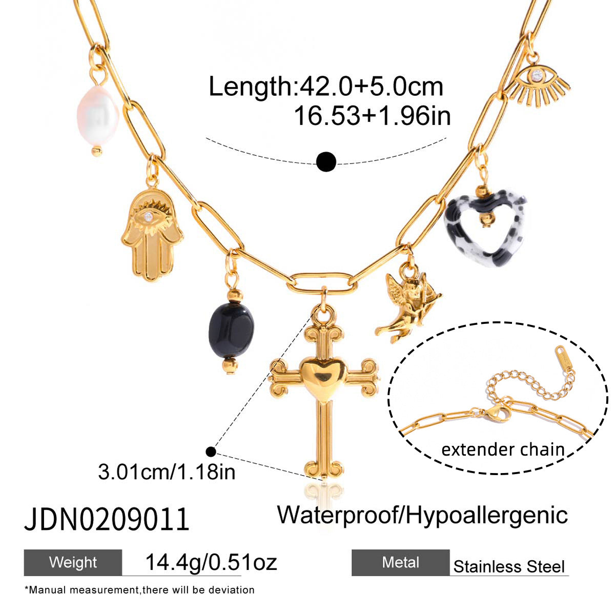 Vintage Freshwater Pearl Cross Necklace – 18K Gold-Plated Stainless Steel