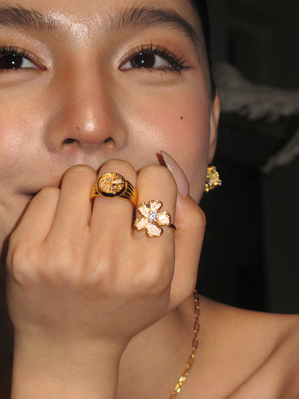 floral adjustable ring art deco cocktail ring