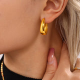 Vintage Geometric Oval Hoop Earrings – Gold-Plated Stainless Steel