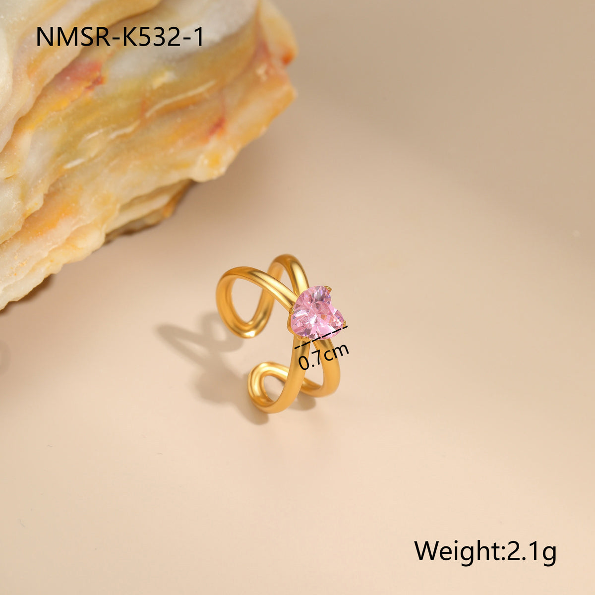 Geometric Stainless Steel Ring with Pink Cubic Zirconia – 18K Gold Plated, Non-Tarnish