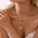 Double-Layer Heart & Letter Necklace – Natural Stone, Dopamine-Inspired Stainless Steel Choker