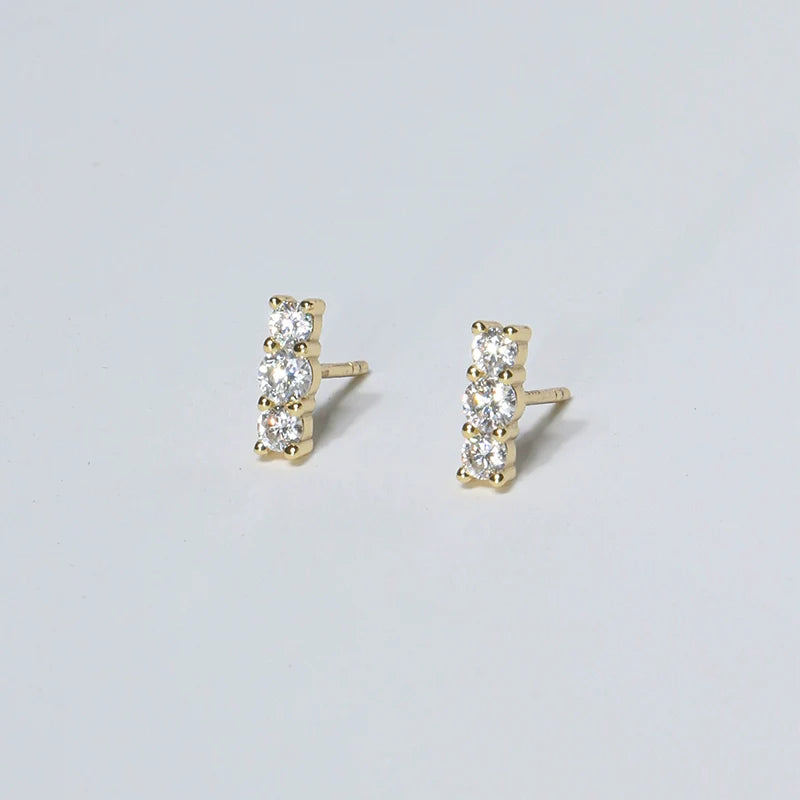 S925 Sterling Silver Moissanite Three-Stone Bar Stud Earrings