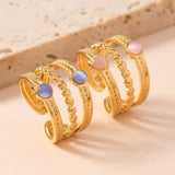 Vintage Royal Stainless Steel Ring – Baroque Three-Line Gemstone Adjustable Titanium Steel Ring for Women