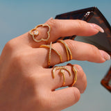 Sparkling CZ Star & Moon Stainless Steel Ring – Unique Geometric Fashion Ring