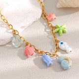 Colorful Ceramic Fish Necklace – 18K Gold Plated Stainless Steel, Handmade Ocean-Inspired Jewelry for Women