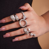 Stainless Steel Heart Ring – Minimalist Serpent Open Band, Adjustable Titanium Steel Statement Ring