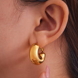 Polished Stainless Steel Chunky Hollow C-Hoop Earrings – 18K Gold Plated Minimalist INS Style Jewelry