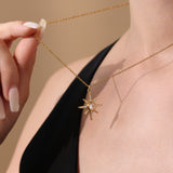 18K Gold Plated Stainless Steel Double-Layer Necklace – 5A Zircon Starburst Pendant