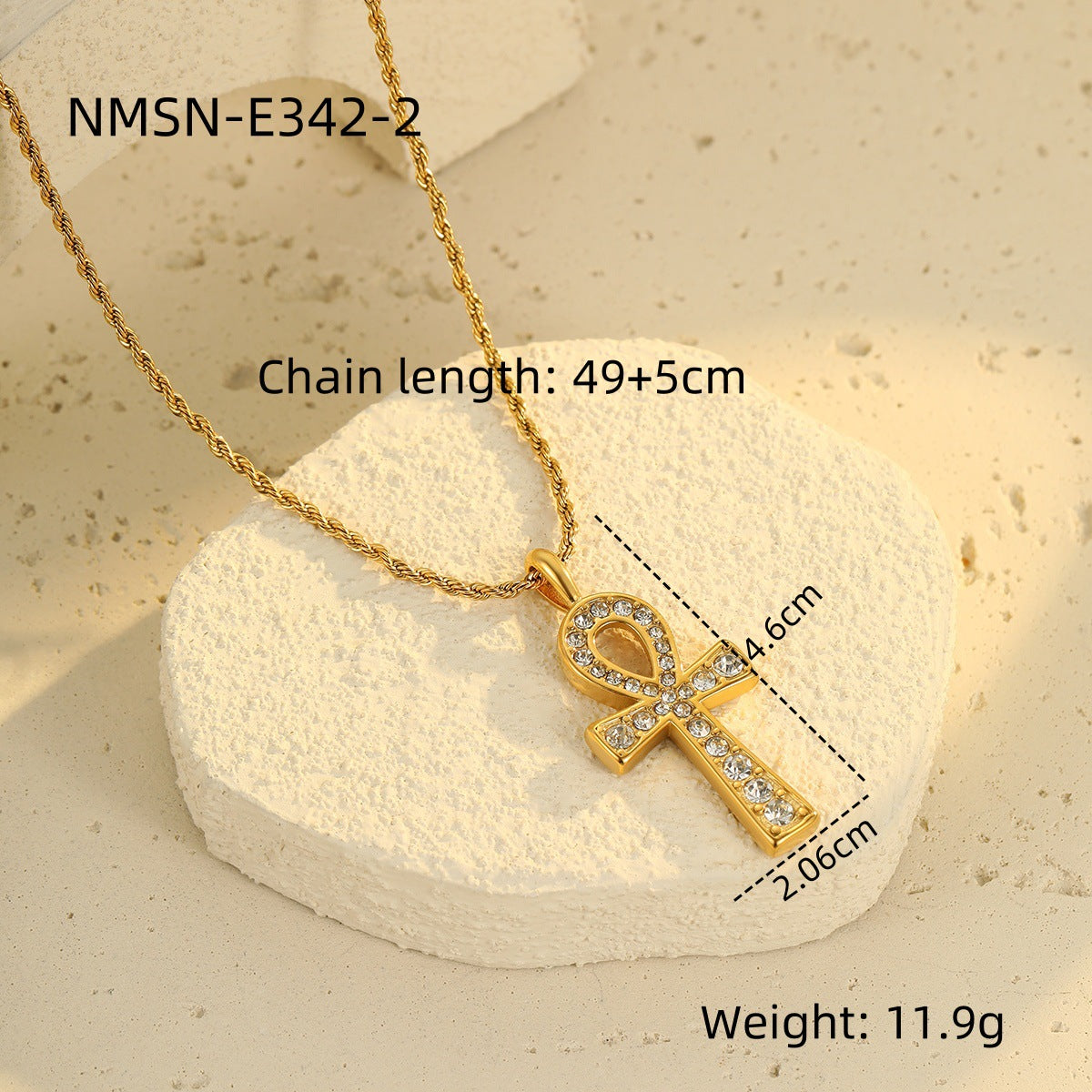 Rhinestone Cross Key Pendant Necklace