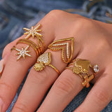 18K Gold Plated Stainless Steel Open Ring – 5A Zircon Starburst Design