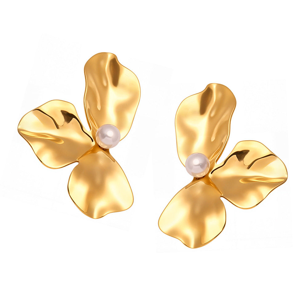 Pearl Petal Stud Earrings
