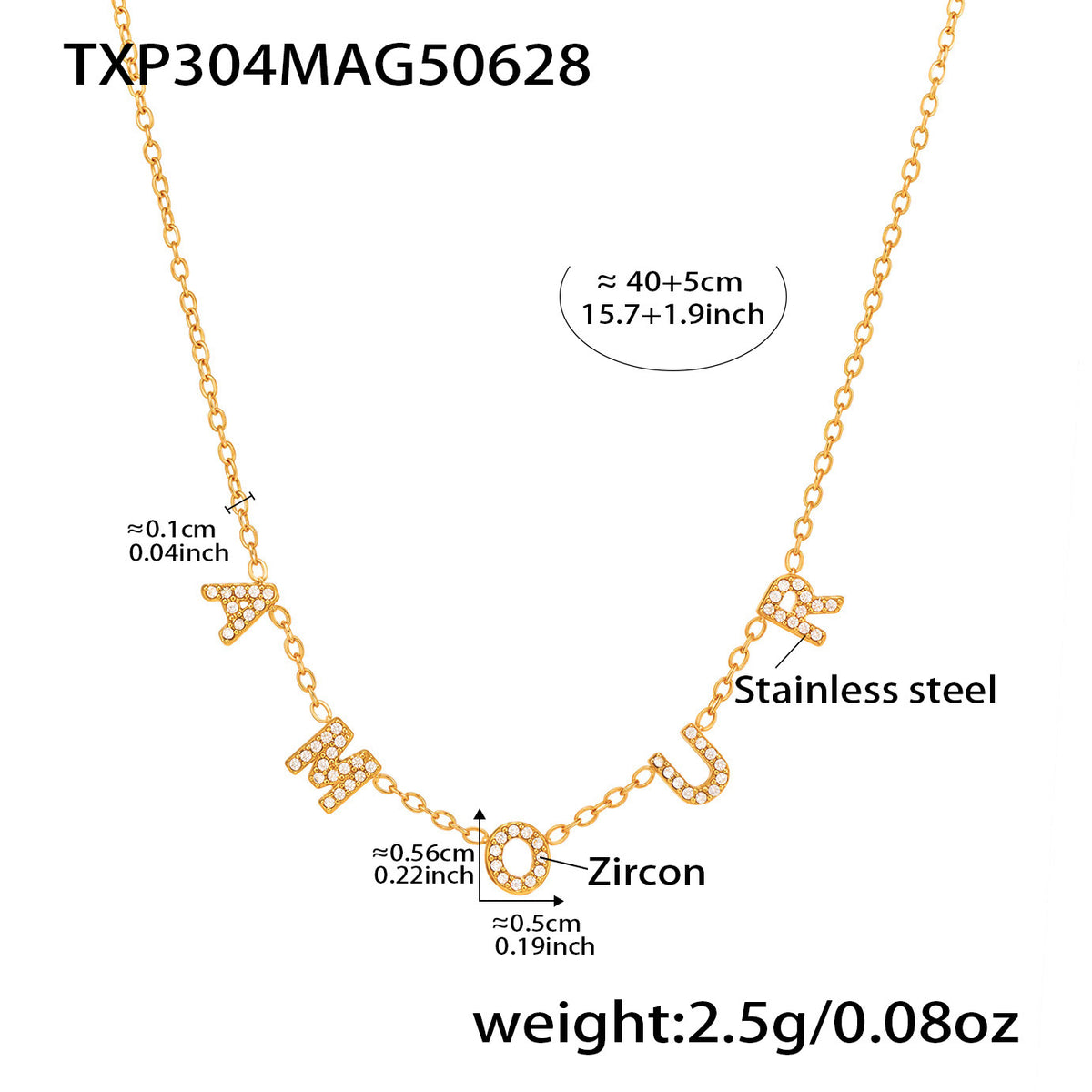Gold Plated Titanium Necklace & Bracelet with 5A CZ Letter – Personalized Gift Jewelry