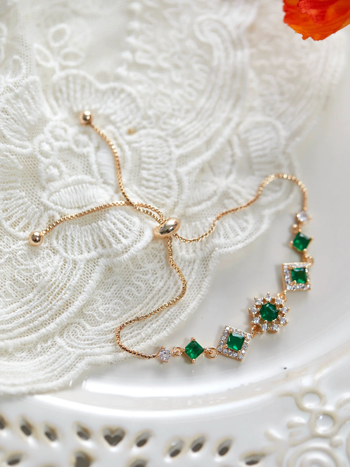 Original Olive Green Zircon Bracelet – Vintage Micro-Pave Dainty Jewelry, Unique Non-Mainstream Design