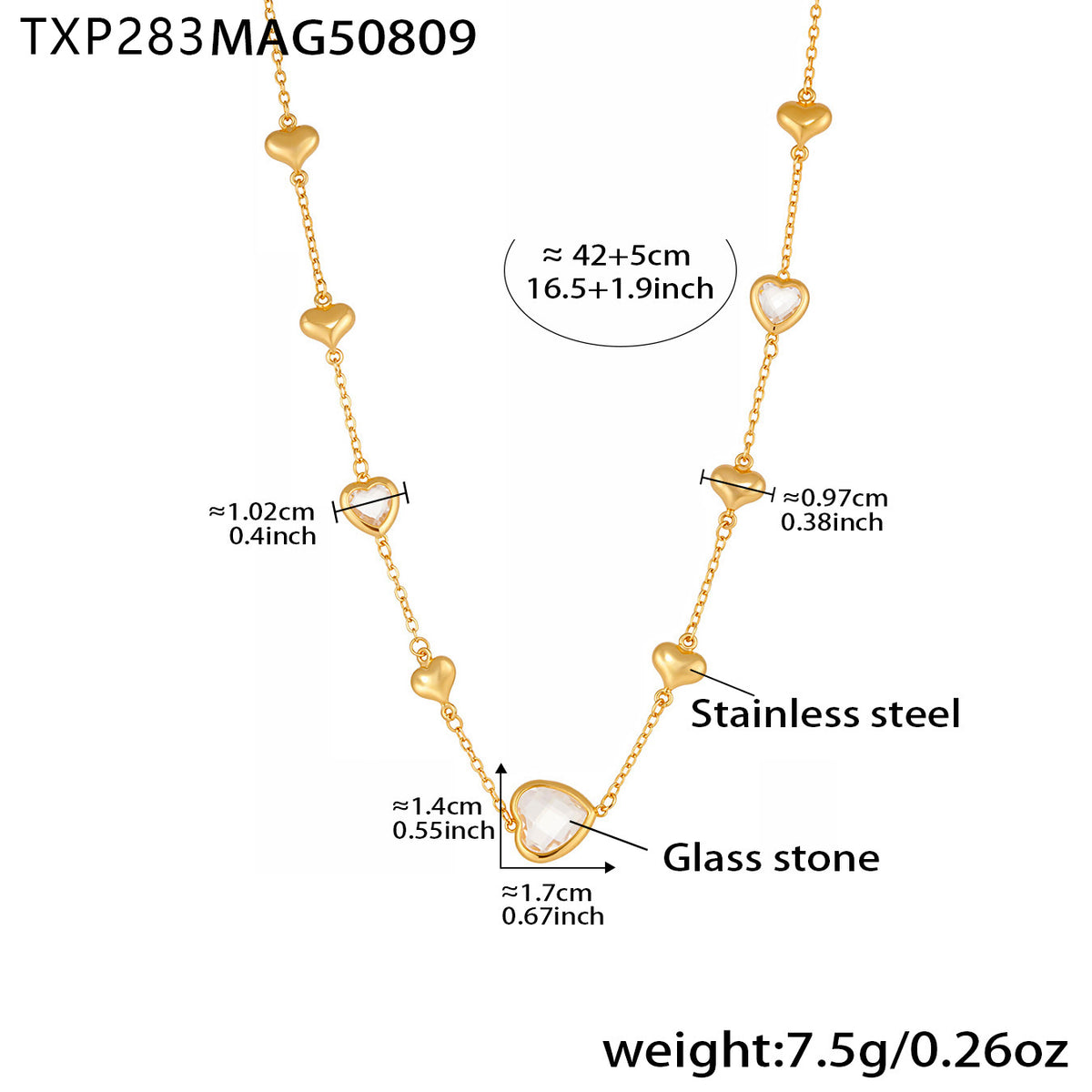 Faceted Glass Heart Pendant Necklace – 18K Gold Plated Stainless Steel, Dainty Minimalist Jewelry