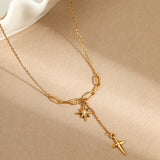 Minimalist Clavicle Necklace with Diamond Star Pendant, Tassel Cross, Eight-Pointed Star Stainless Steel Jewelry