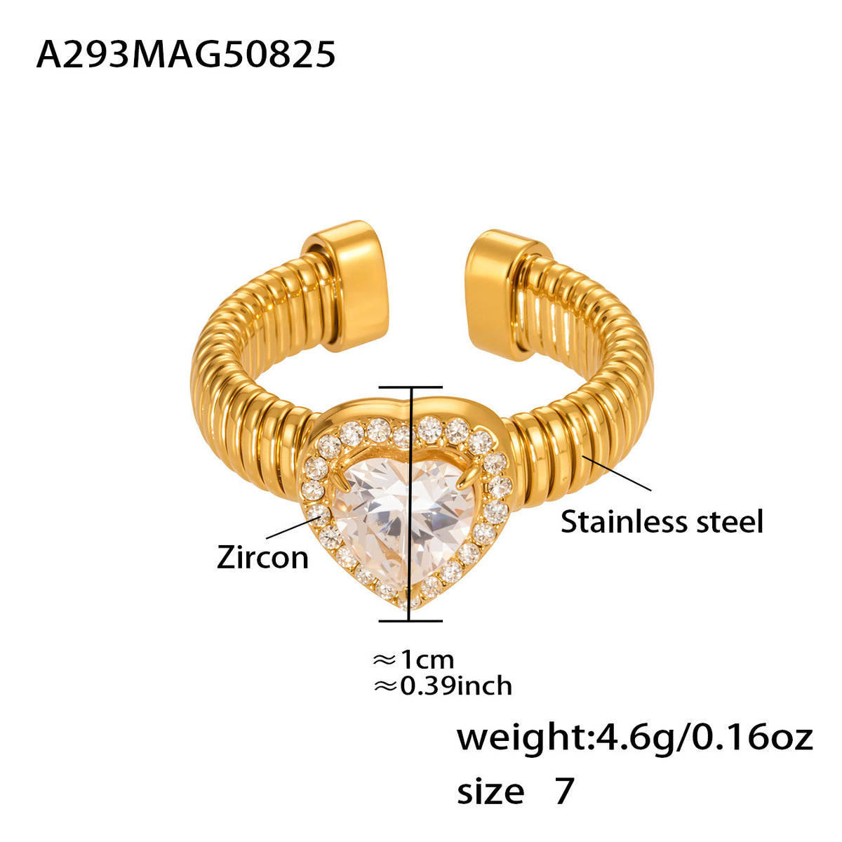 Stainless Steel Heart Ring – Minimalist Serpent Open Band, Adjustable Titanium Steel Statement Ring