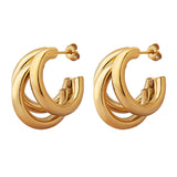 Triple C-Shaped Hollow Hoop Earrings – 18K Gold Plated Titanium Steel, Trendy Summer Statement Jewelry for Women