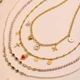 Stainless Steel Heart & Flower Cross Necklace – DIY Colorful Zircon Pendant