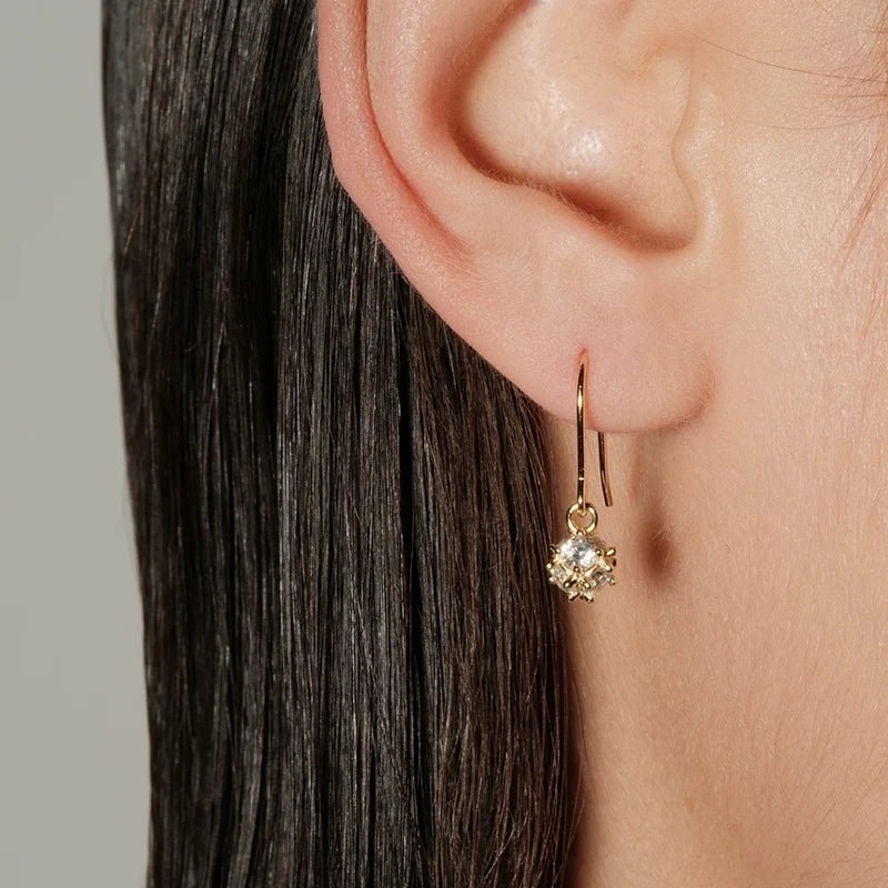 S925 Sterling Silver Gold Ball Cubic Zirconia Stud & Hook Earrings