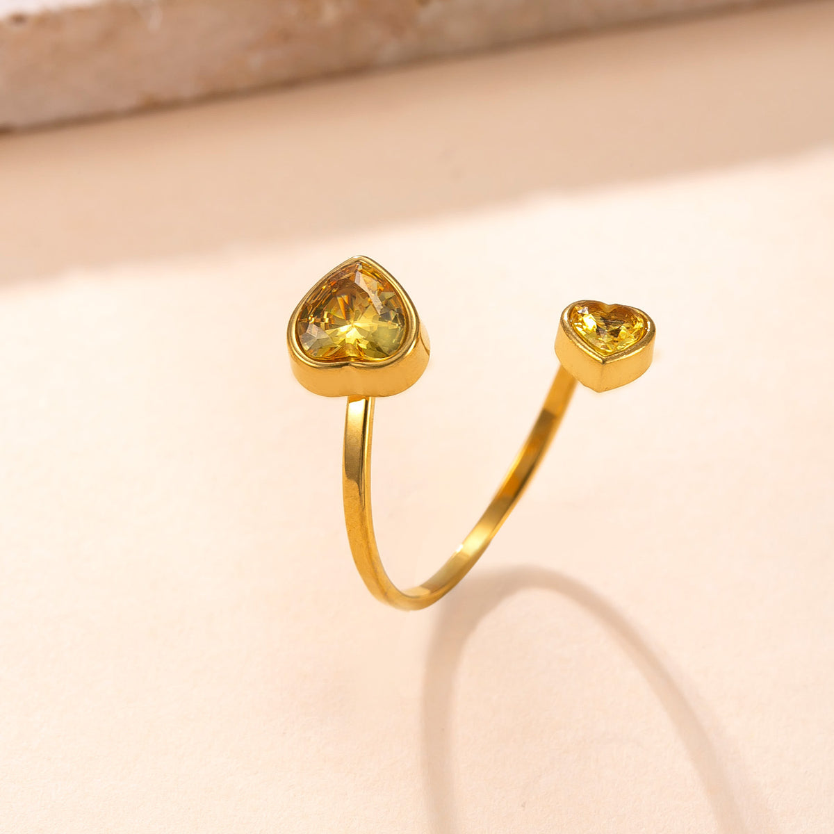 Colorful Heart Open Ring for Women – Stainless Steel Adjustable Zircon Ring, Dainty Titanium Steel Jewelry