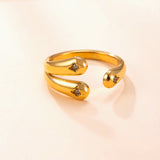 Crossover Open Ring for Women – Stainless Steel Adjustable Band with Cubic Zirconia, Modern Fashion Jewelry