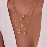 CZ Safety Pin Pendant Necklace – 18K Gold-Plated Stainless Steel, Bold & Stylish