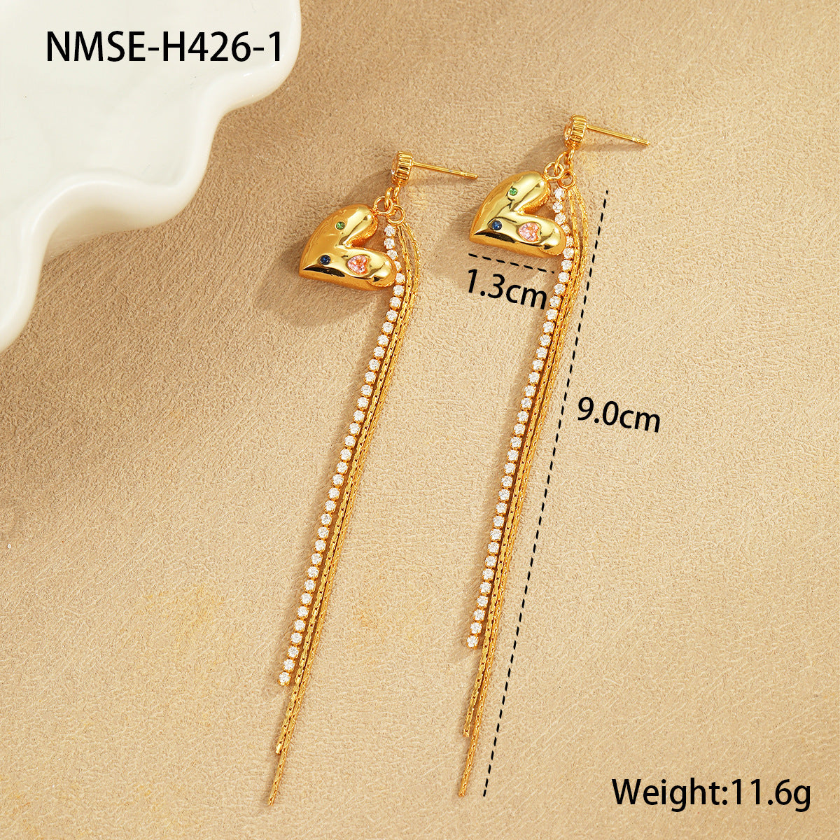 Asymmetric Heart CZ Tassel Earrings – Elegant & Minimalist Design