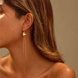 Asymmetric Heart CZ Tassel Earrings – Elegant & Minimalist Design