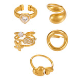 Stainless Steel Heart Ring – Minimalist Serpent Open Band, Adjustable Titanium Steel Statement Ring