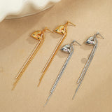 Asymmetric Heart CZ Tassel Earrings – Elegant & Minimalist Design